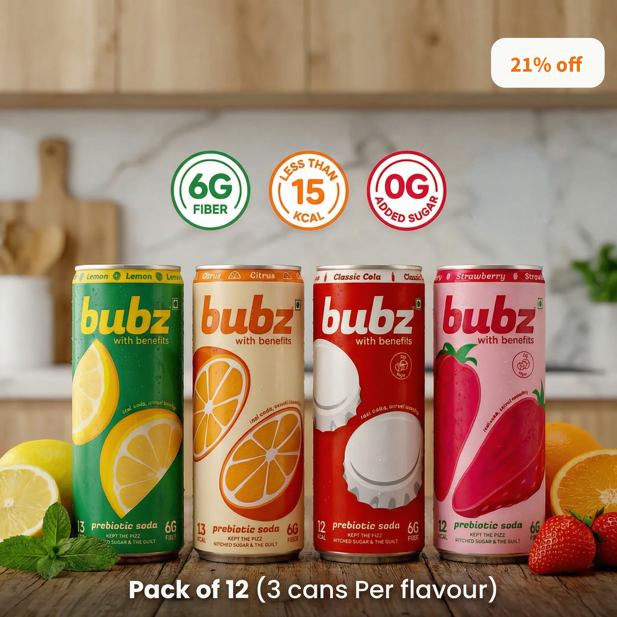 Bubz Prebiotic Soda Variety Pack of 12